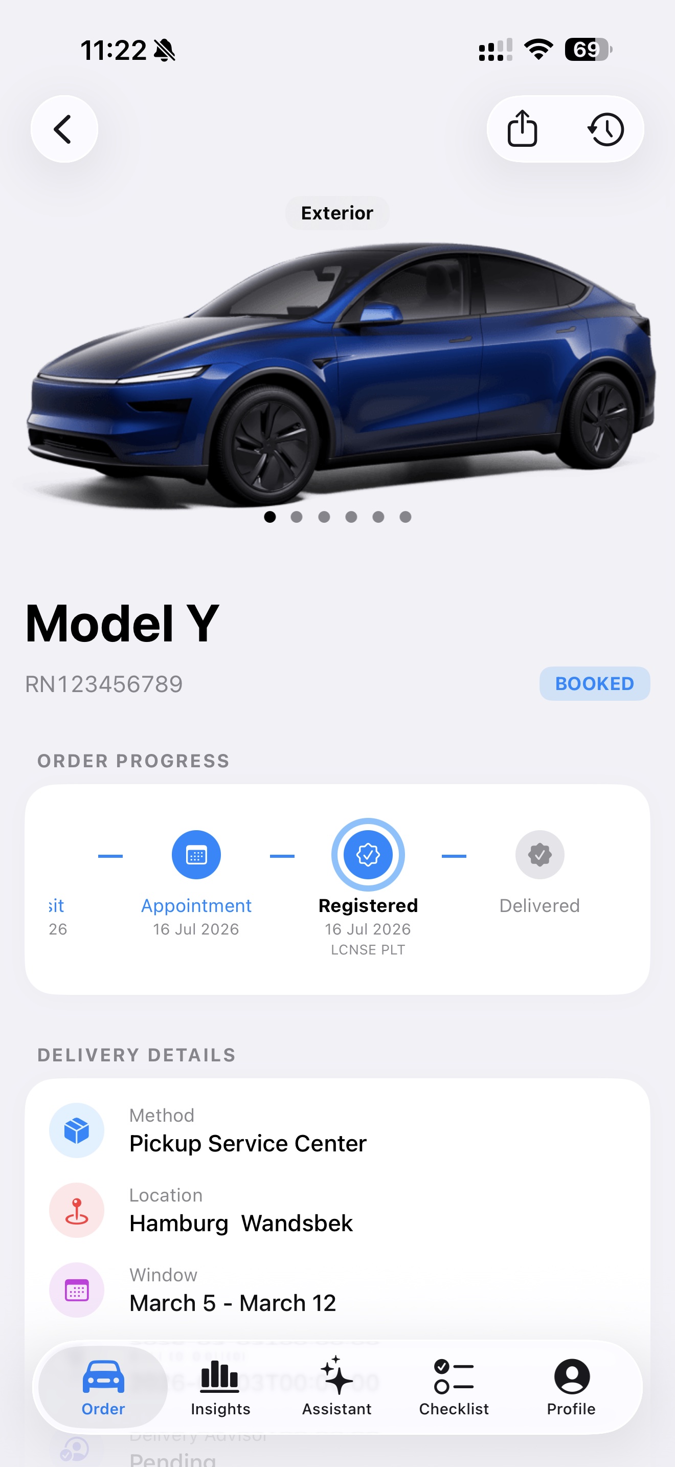 Delivery Status for Tesla screenshot
